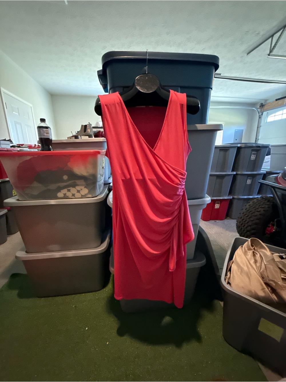 Sleeveless Draped V-Neck Women’s Dress in Coral Pink p61